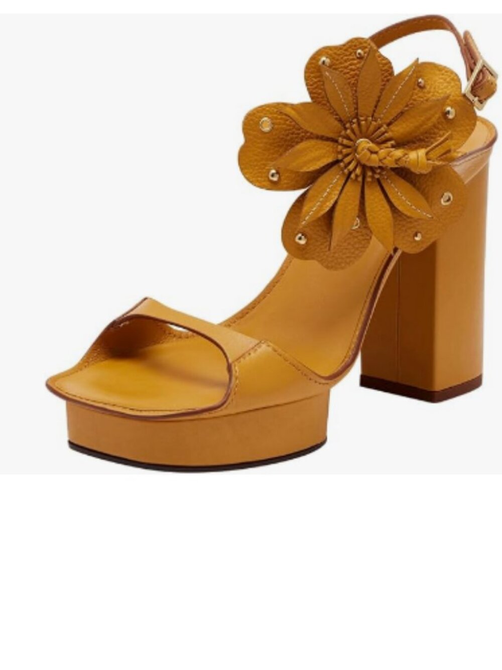 FOWT Yellow Open Toe Platform Sandals Flower Chunky High Heel Ankle Strap Shoes
